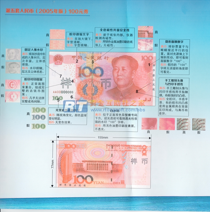 2005版人民币正反面,2005版人民币100 真假人民币对比图解(第五套 2005版)